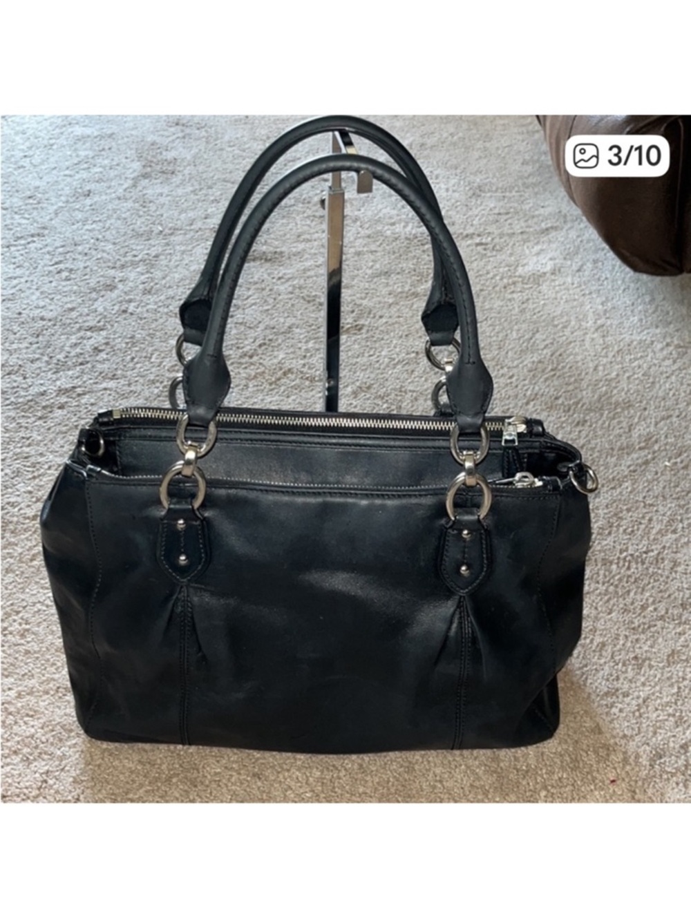 Coach Black Leather Double-Handle Shoulder Tote - Picture 3 of 9